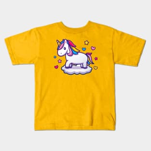 Cute Unicorn Standing On Cloud Cartoon Kids T-Shirt